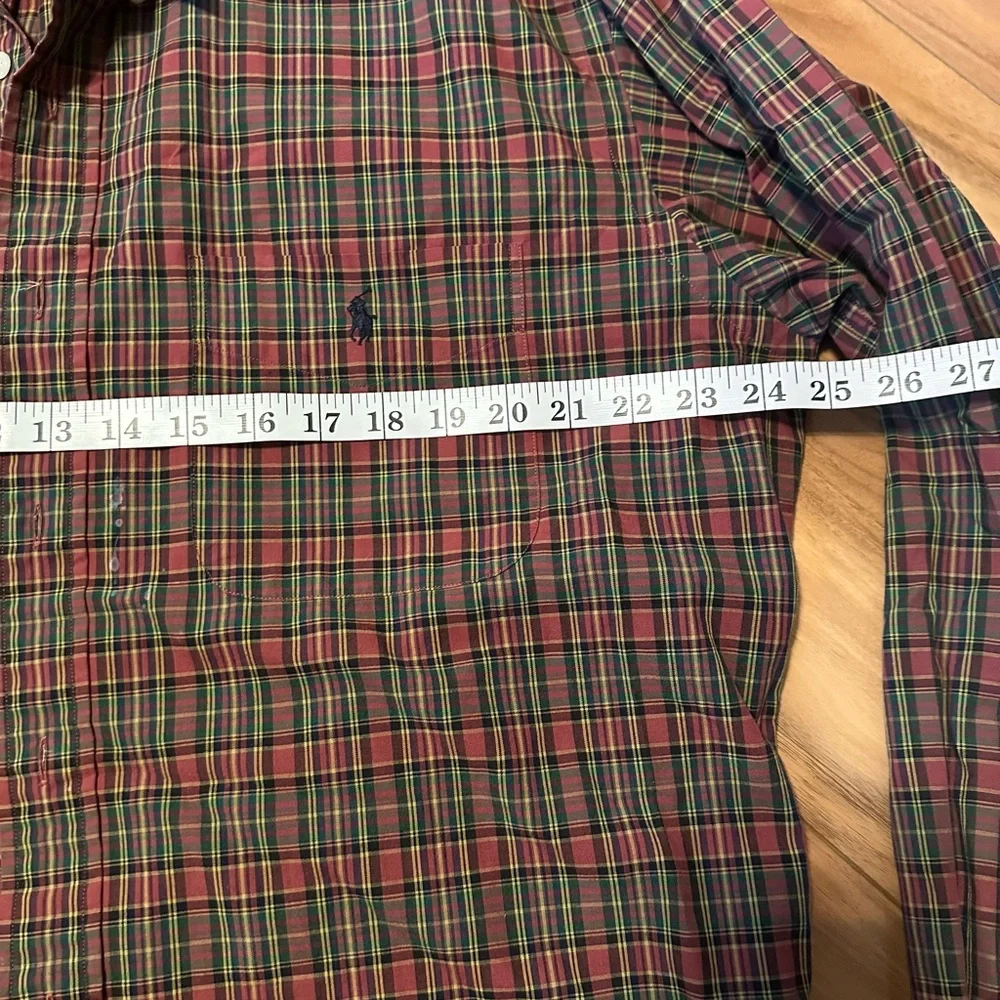 Ralph Lauren Menβs Plaid Dress Shirt Long Sleeve Size L Green Red - Picture 5 of 9